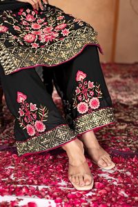 Heavy Party & Festival Wear Faux Georgette Heavy Sequence Bordado Espejo real Trabajo a mano Top & Palazzo con bordado Dupatta - Product Image 3