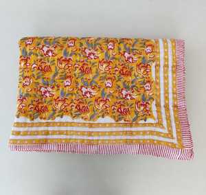 Hand Block Printed Cotton Razai Reversible Winter Warm Queen Quilt - Product Image 1