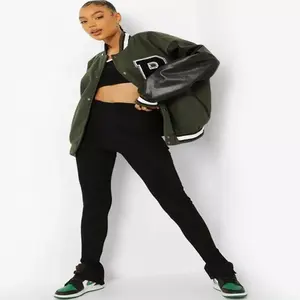 Custom Logo <b>Men</b> Women Varsity Letterman Bomber Jacket Wholesale Super Quality Waterproof Plus Size Dark <b>Black</b> Winter Genuine - Product Image 3