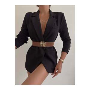 Ceinture élastique pour femme avec boucle dorée, ceinture pour veste, ceinture pour chemise, ceinture pour robe - Tan - Product Image 3