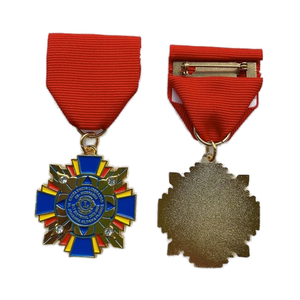 Médaille personnalisée en métal zinc plaqué or avec logo émaillé, badge à ruban court, forme d'ancre, Lions Club, impression UV 1 couleur, cadeau, moulage sous pression - Product Image 1