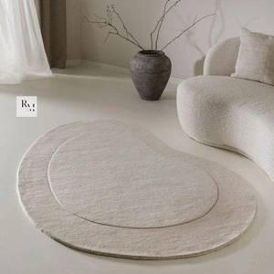 Tapis en laine blanc crème fait à la main de qualité supérieure personnalisable ensemble de tapis de forme ovale tufté à la main pour le hall produit personnalisable de qualité supérieure - Product Image 6
