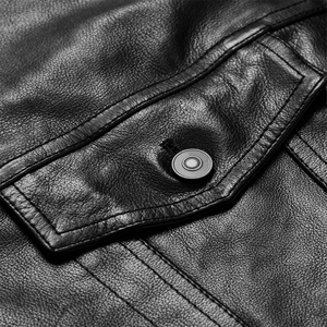 Chaqueta de cuero de camionero ajustada para hombre de alta calidad genuina Chaquetas de cuero clásicas High Street Moto Biker chaqueta casual inteligente - Product Image 3