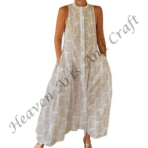 2026 Spring Fashion Women's Sleeveless Block Print <b>Jumpsuit</b> Round Neck For Spring/Summer Adults Autumn New Arrivals Bagru Print - Product Image 3