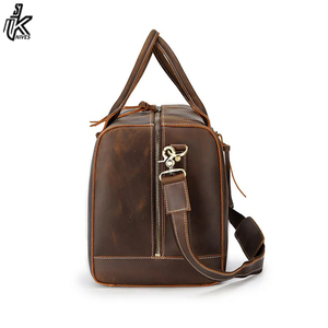 กระเป๋าเดินทางหนังแท้สีน้ำตาลสไตล์เรโทรสำหรับผู้ชาย ทำด้วยมือ หนังวัวแบบ Crazy Horse - Product Image 4