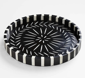 Handmade Modern Christmas Round Serving <b>Tray</b> <b>Black</b> Resin Inlay for Decorative Use - Product Image 1
