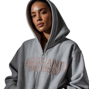 Venta al por mayor Plain Full Zip Up Casual Sudadera para mujer de manga larga sudaderas con capucha grandes con cordones - Product Image 6