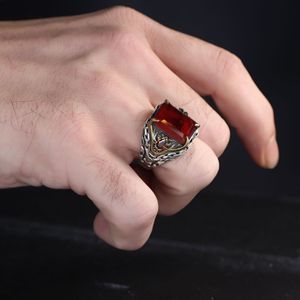 Bague pour homme en argent sterling 925 de style ottoman avec logo personnalisé Azuris VALKH1557, pierre noire naturelle, fabriquée à la main en Turquie - Product Image 2