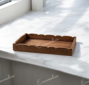 Bandeja de madera recién llegada con asa Bandeja de servicio de madera maciza pulida natural - Product Image 4