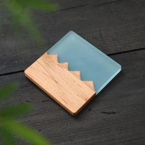 <b>Personalised</b> Walnut Beech Wood Tea Coaster Sea Wave Epoxy Resin and Wooden <b>Cup</b> Mat Creative Coasters - Product Image 1
