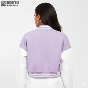 Chaqueta universitaria recortada para mujer, chaqueta con letras de béisbol de cuero y lana de calidad superior para mujer, cuero personalizado de manga larga - Product Image 2