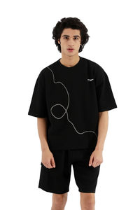 Diseño personalizado de los hombres de peso pesado de algodón Boxy fit camiseta Plain Streetwear Oversized Rib Crewneck 100% Cotton Front Logo - Product Image 4