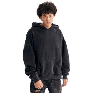Granel personalizado 500gsm alto peso hombres llano en blanco desgastado Todo Negro lavado Sudadera con capucha de gran tamaño con limo lateral sudaderas con capucha - Product Image 2
