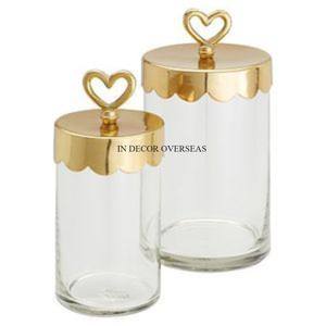 Color y logotipo personalizados disponibles Juego de 3 flores de metal chapadas en oro Base de diseñador y tapa superior para suministros de recipientes de vidrio transparente - Product Image 6