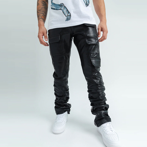 Pantalon de rue droit en cuir de vachette extensible coupe ajustée pour hommes Pantalon décontracté tendance tendance Look de motard de haute qualité - Product Image 2