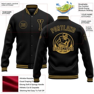 Custom negro viejo oro bombardero Full-Snap Varsity Letterman chaqueta cortavientos Streetwear vintage hombres Varsity chaqueta - Product Image 5