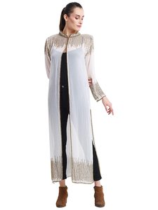 Abaya Maxi Arabe Grande Taille à Manches Longues Perlée Sans Couture Extensible dans les Quatre Sens en Georgette pour Femme Musulmane Turque – Collection Été - Product Image 2