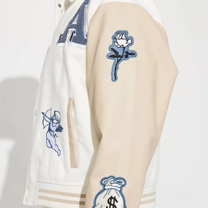 2023 Custom Baseball Bomber <b>Jacket</b> Men 100% Cotton Stand Collar Winter Multiple Embroidery <b>Patch</b> - Product Image 4