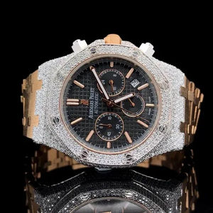 Reloj de Pulsera Analógico de Lujo para Hombre, Hecho a Mano con Diamantes Moissanite, Claridad VVS, Movimiento ETA, Escala Mixta, Estilo Hip Hop - Product Image 1