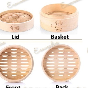 Ustensiles de cuisine à vapeur en bambou à 2 niveaux faits à la main Cuiseurs à vapeur en bois ronds naturels avec couvercle de boulette pour la cuisson des aliments ménagers - Product Image 2