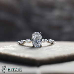 แหวนแต่งงาน tcw Moissanite สุดพิเศษของผู้หญิง1.9172วงรีที่ไม่ซ้ำกันและมรกตซ่อนรัศมีเครื่องประดับของขวัญสำหรับเธอ - Product Image 1