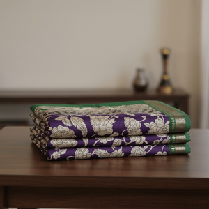 Kalamkari Embroidered Royal <b>Purple</b> Cotton <b>Saree</b> - Product Image 5