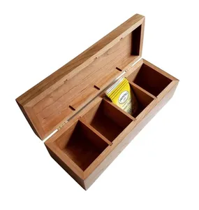 木质茶叶袋盒收纳器茶收纳器4个隔间，带透明盖子茶叶架收纳器，用于包装咖啡
