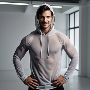 <b>Men</b> Sheer Mesh Hoodie Sexy Lightweight Quick Dry See Through Hoodie Tops High Quality Pullover Sheer Mesh Hood Top <b>Men's</b> - Product Image 6