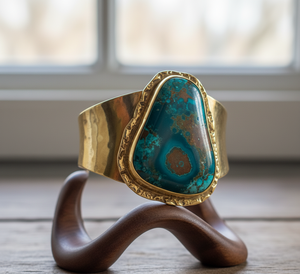 Rudra Gems Handcrafted Natural Chrysocolla Cabochon <b>Beaded</b> <b>Bracelet</b> Tibetan Silver Rose Gold Plated Bohemian Men's Certified - Product Image 1