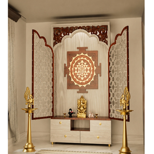 Contemporary Wooden Home <b>Mandir</b> with Closing Doors Traditional Hindu Home Temple with Luxury Carved Doors <b>Mandir</b> with Storage UK - Product Image 1