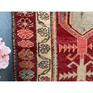 2.7x11.4 ft Herki Vintage Rug, <b>Red</b> Ombr Turkish Rug <b>Wool</b> - Product Image 4