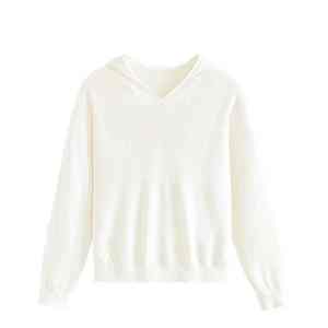 เสื้อสเวตเตอร์ถักมีฮู้ดสีทึบเสื้อฮู้ดแบบสวมหัวถักสำหรับ100% ขนสัตว์อเนกประสงค์แบบลำลองกำหนดเอง - Product Image 2