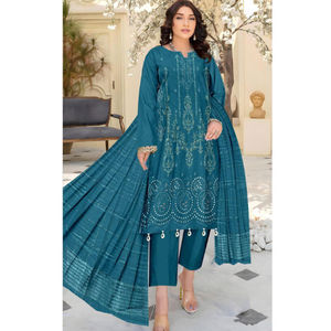 Vestidos casuales de estilo boutique pakistaní de calidad superior de Pakistán Vestido de diseño bordado Mujeres Tallas grandes Manga larga Adultos - Product Image 4