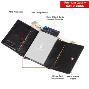 Porte-cartes en cuir véritable argenté pour hommes porte-cartes de visite à deux volets, mince et bloquant la RFID, courte longueur, utilisation au bureau, satin - Product Image 2