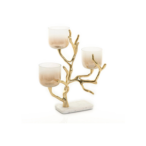 Bougeoir en métal avec base en marbre, branche dorée, centre de table moderne, décor de table unique, cadeau de mariage élégant, accent de créateur - Product Image 3