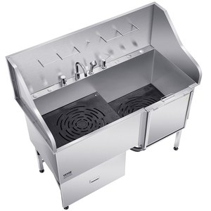 VEVOR Rampe de lavage pour chien pliable en acier inoxydable argenté de 61 pouces avec filtre à eau, douchette et laisse (440 lb/200 kg) - Product Image 3