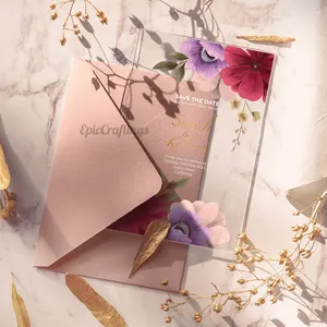 Personalized Elegant Acrylic Printed Wedding invitations Cards Luxury Glass Invitations Modern Custom Display Cards