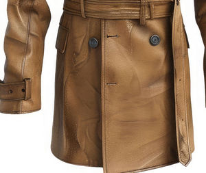 Abrigo Largo de Invierno de Piel de Oveja Genuina Marrón Desgastada, Impermeable, Transpirable, Cálido para Oficina, con Doble Botonadura - Product Image 4