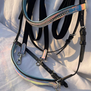 Brida de Cuero Acolchada con Diadema de Cristal para Caballo, Brida Inglesa para Exhibición y Competición - Product Image 3