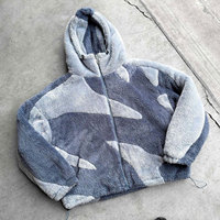 Açık Hava Kullanımı İçin Kapüşonlu Sherpa Polar Ceket, Özel Tasarım Baskılı Patchwork Kamuflaj Desenli, Çift Kişilik Kışlık Giysi, Ön Fermuarlı