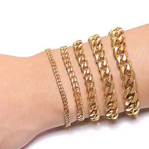 Mens Simple Stainless Steel Curb Cuban Link Chain Bracelets for Women Unisex Wrist Jewelry Gifts