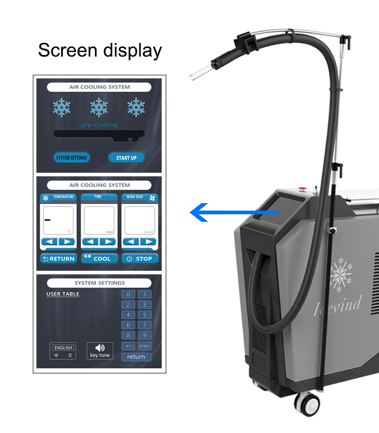 Traitement au laser Dispositif de refroidissement de la peau Refroidisseur d'air Cryo Thérapie cryothérapie Machine de refroidissement de la peau à air froid Refroidisseur d'air