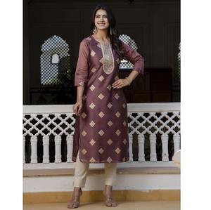Kurta droit en soie mélangée brodée pour femmes, fabrication indienne, pour un usage quotidien ou les festivals, disponible en gros - Product Image 5