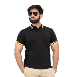 Polo de manga corta para hombre, Camiseta ajustada de mezcla de algodón con cuello a rayas y puños, Top informal transpirable para verano - Product Image 1