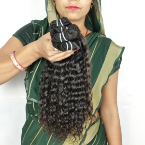 Extensiones de cabello humano indio rizado natural al por mayor cutícula virgen cruda alineada trama doble sin procesamiento químico onda natural - Product Image 6