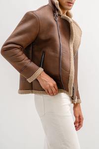 <b>Men's</b> Suede Shearling <b>Jacket</b>, Premium Quality Soft Leather Embroidery Stand Collar Winter <b>Fur</b> <b>Jackets</b> - Product Image 4