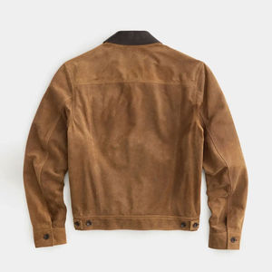 <b>Suede</b> <b>Leather</b> Winter Men's <b>Jacket</b> Canvas Fabric Breathable Eco-Friendly Windproof Anti-Bacterial Customizable Color Logo Front - Product Image 2