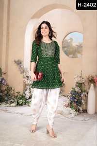 New Designer Women Wear Rayon <b>Kurtis</b> with Rayon Dhoti with Foil Print Work and Plus Size Available for Casual Wear <b>Kurtis</b> - Product Image 3