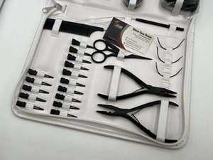 Kit d'outils professionnels pour extensions de cheveux noir mat, aiguilles à coudre, micro-perles, pinces à boucles, logo personnalisé, pinces en acier inoxydable pour - Product Image 2