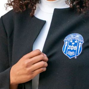 ZPHIB Black Bell Sleeve <b>Jacket</b> with Embroidered Shield for Sorority Conferences and Formal Occasions - Product Image 3